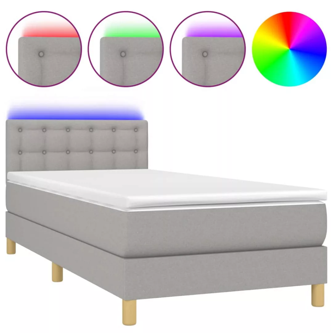 Vidaxl Boxspringbett Mit Matratze & Led Hellgrau 80x200 Cm Stoff günstig online kaufen