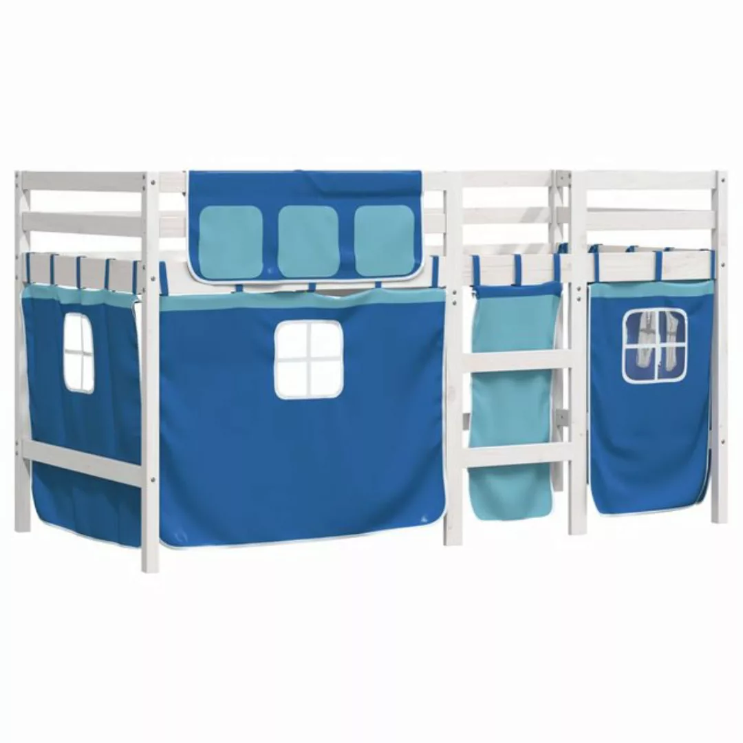 vidaXL Kinderbett Kinderhochbett mit Vorhängen Blau 90x190 cm Massivholz Ki günstig online kaufen