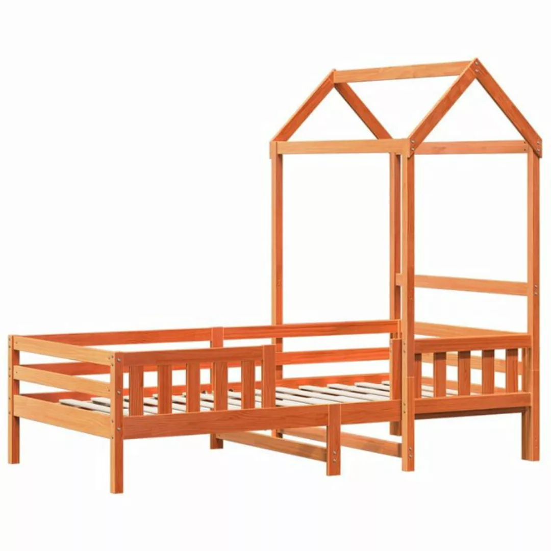 vidaXL Bett Massivholzbett mit Dach Wachsbraun 90x200 cm Kiefer günstig online kaufen