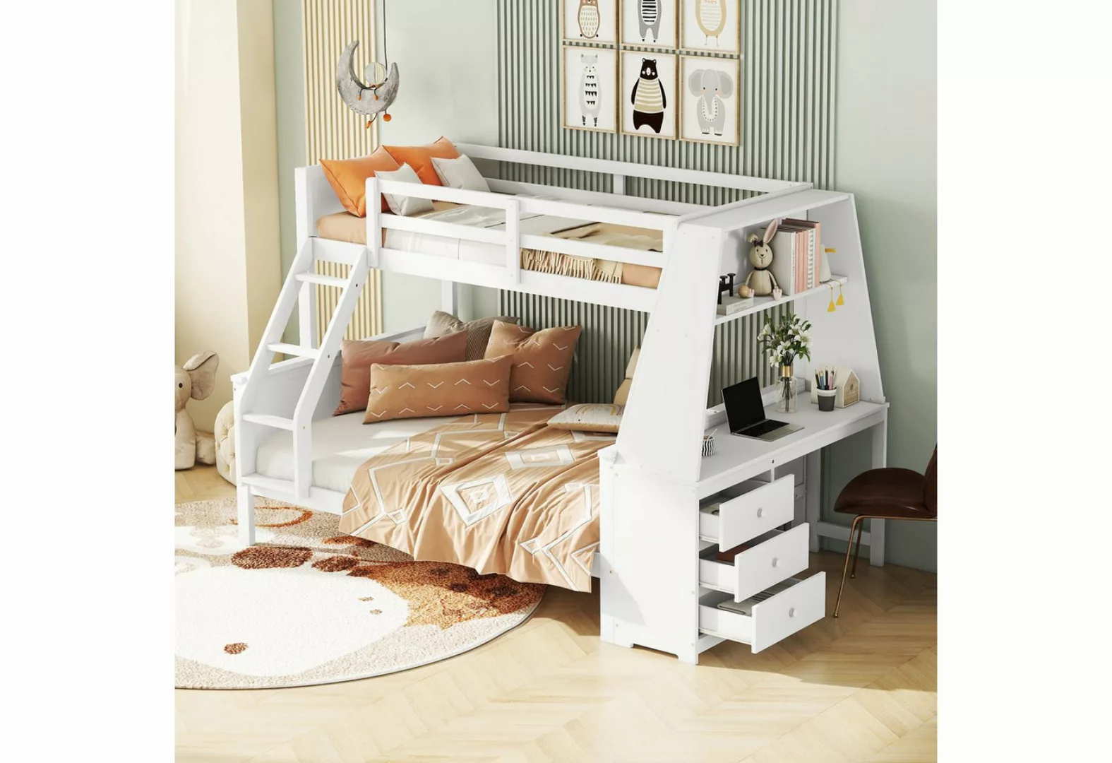 REDOM Etagenbett Kinderbett, ausgestattet mit Tisch, großer Stauraum, hohes günstig online kaufen