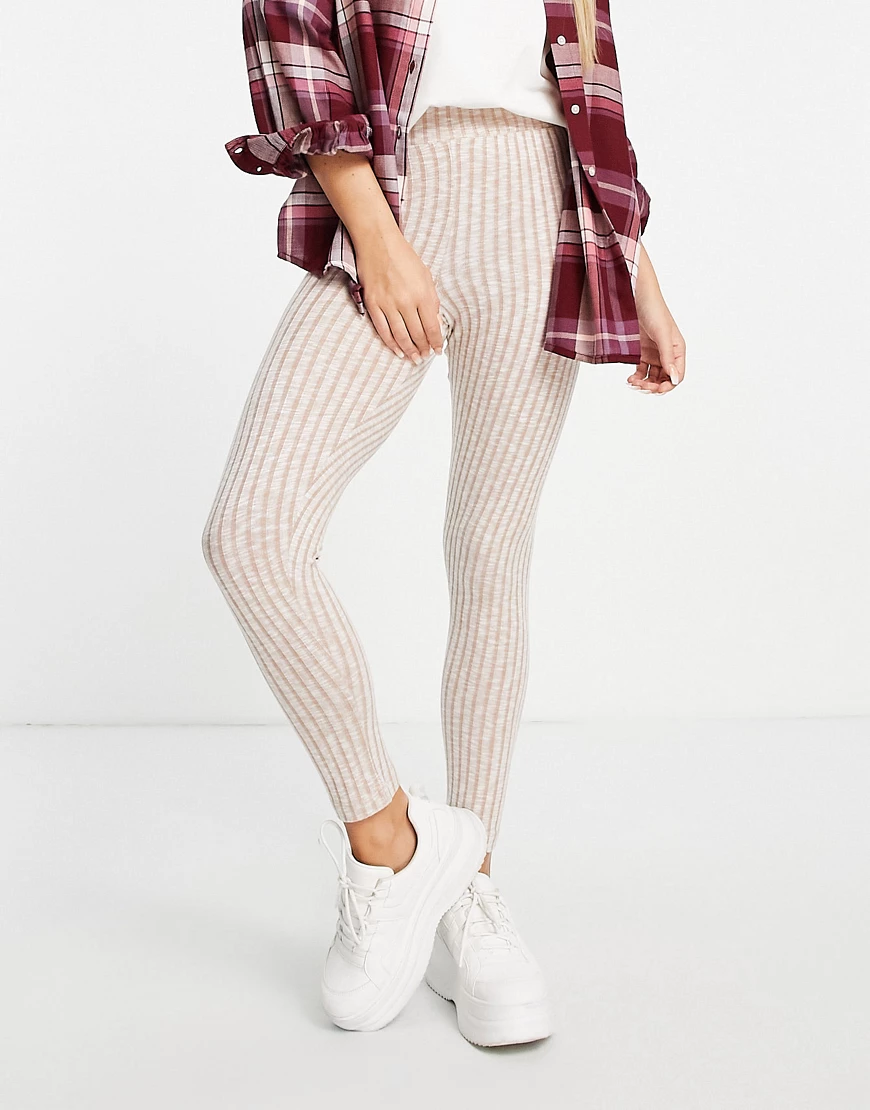 Miss Selfridge – Angeraute, gerippte Leggings im Karamell, Kombiteil-Braun günstig online kaufen