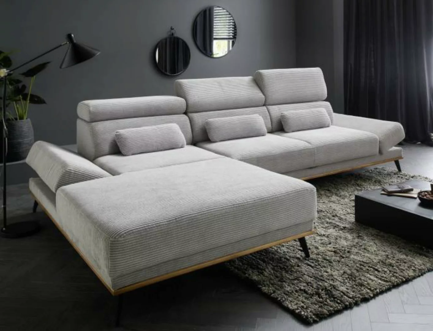 Cordsofa Eckcouch Grau 320 x 204 cm elektrisch ausfahrbar Adrian Links günstig online kaufen