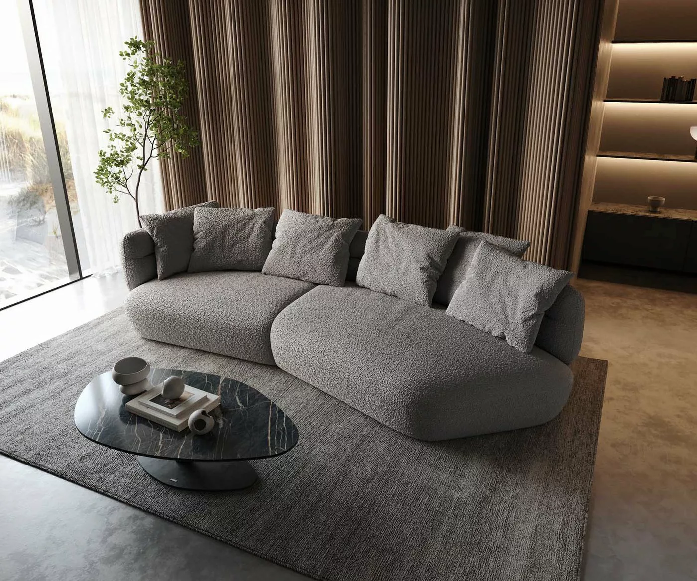 DELIFE Big-Sofa Roya, Bouclé Creme-Weiß 320x140 cm günstig online kaufen