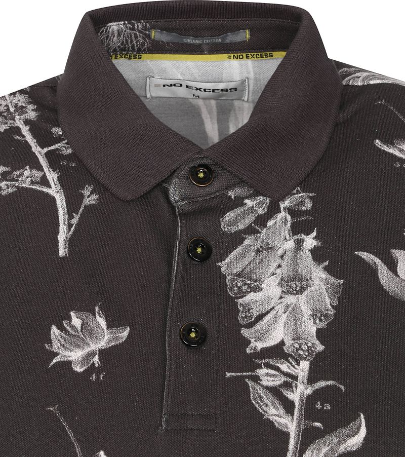 No Excess Poloshirt Pique Blumen Schwarz - Größe S günstig online kaufen