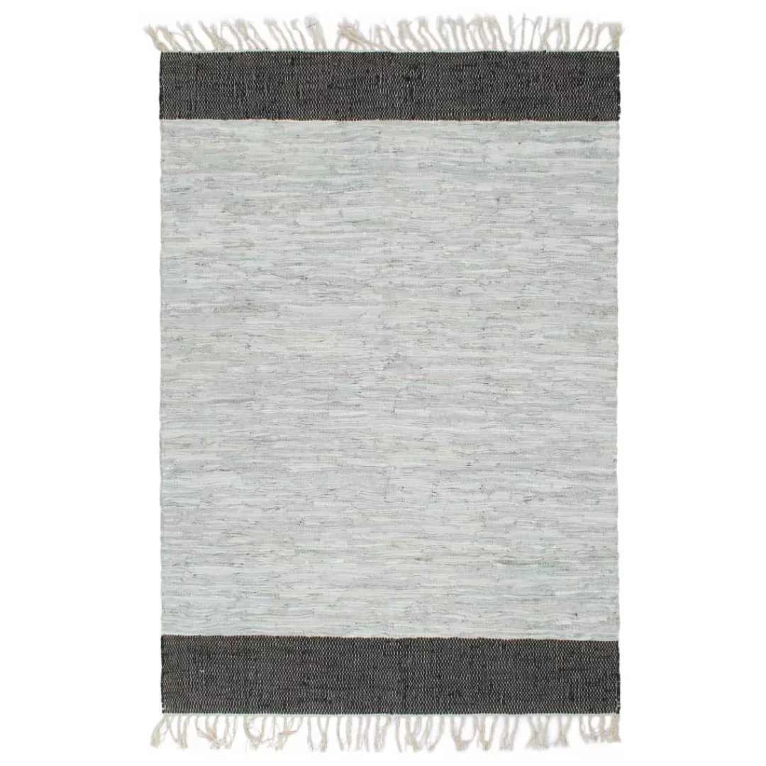 Handgewebter Chindi-teppich Leder 120x170 Cm Hellgrau Schwarz günstig online kaufen