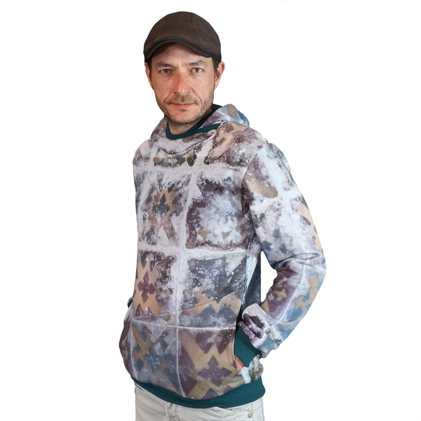 Pullover Hoodie Sweater Grau Bunt Gemustert Aus Biobaumwolle günstig online kaufen