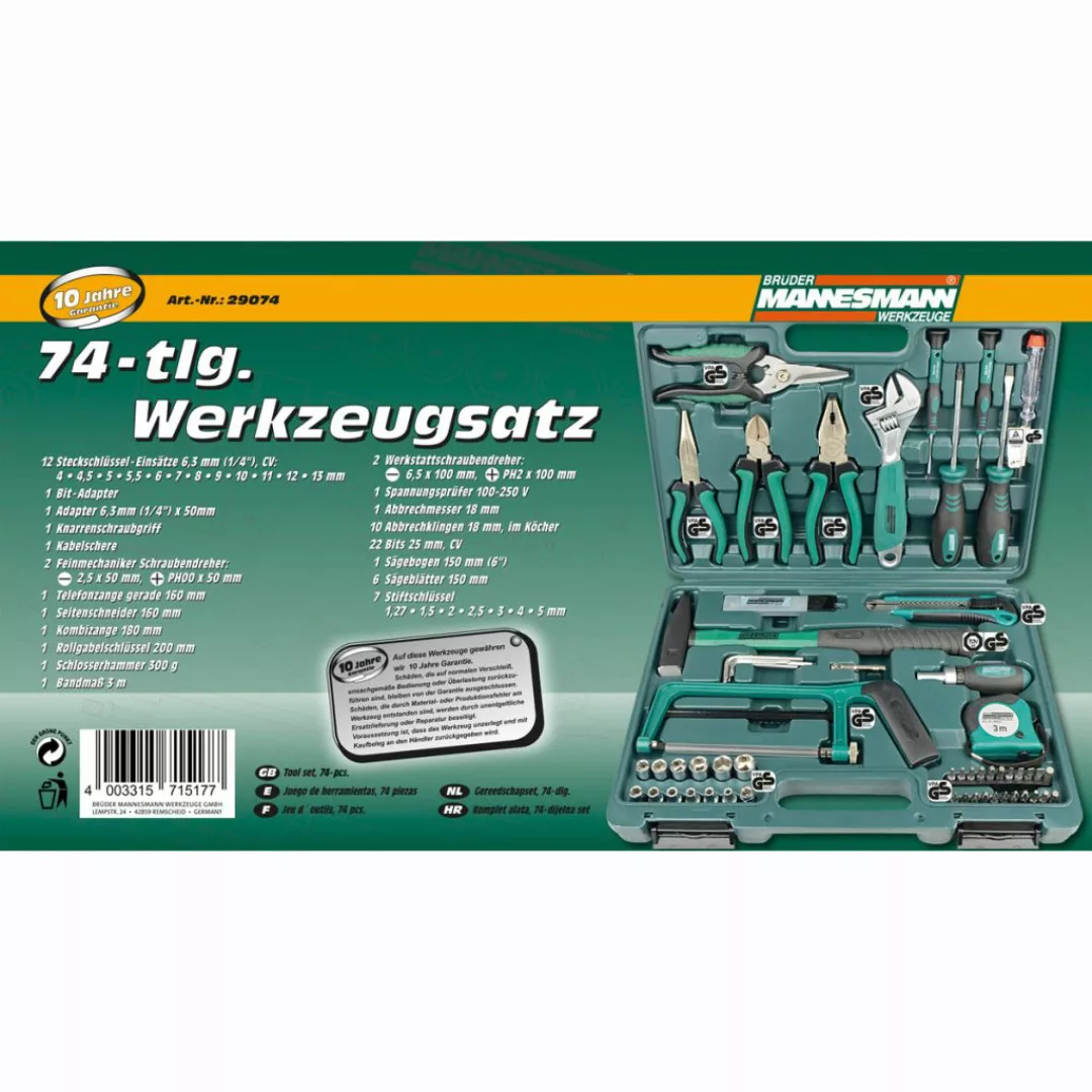 Brüder Mannesmann 74-teiliges Werkzeug-set 29074 günstig online kaufen