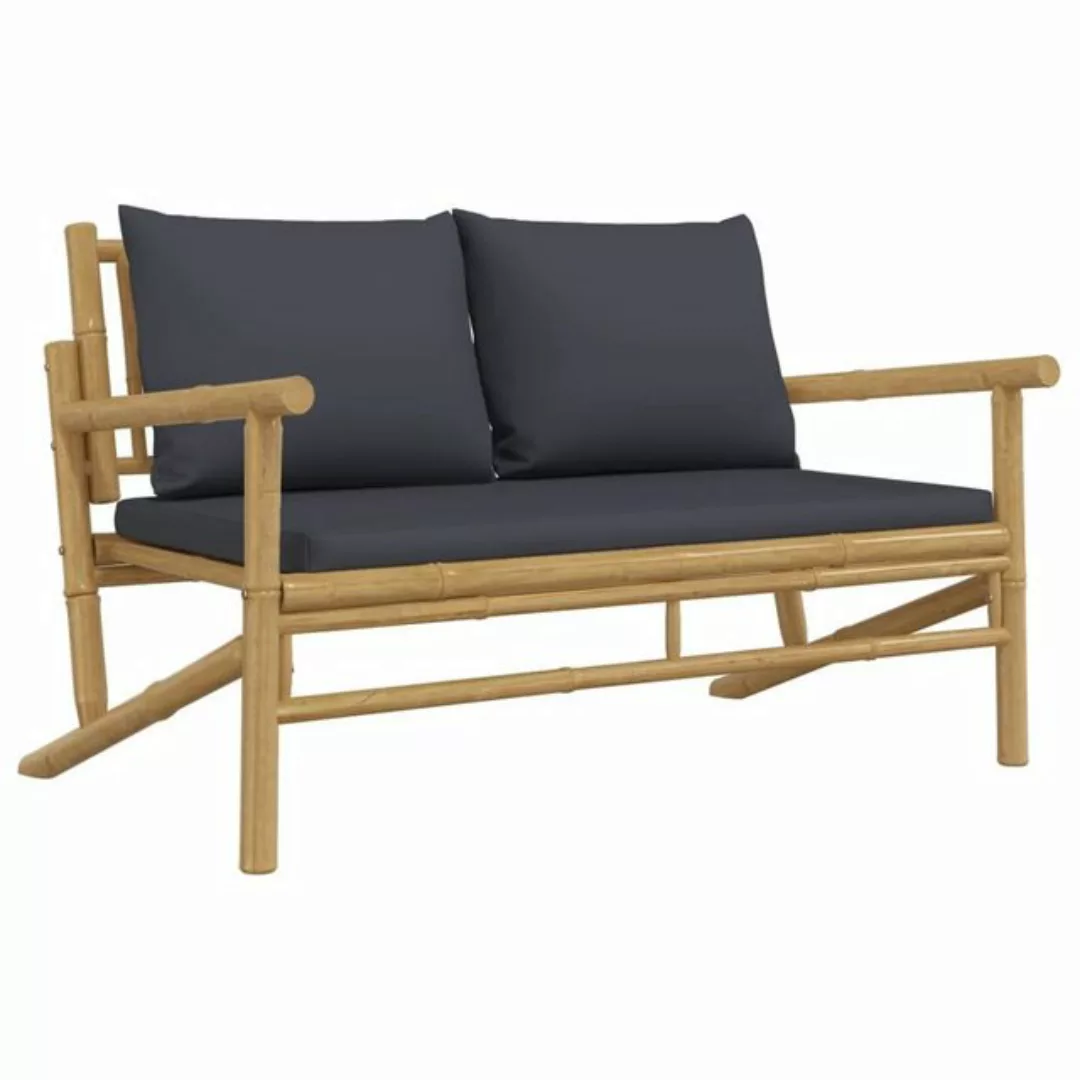 vidaXL Loungesofa Gartenbank mit Dunkelgrauen Kissen Bambus, 1 Teile günstig online kaufen