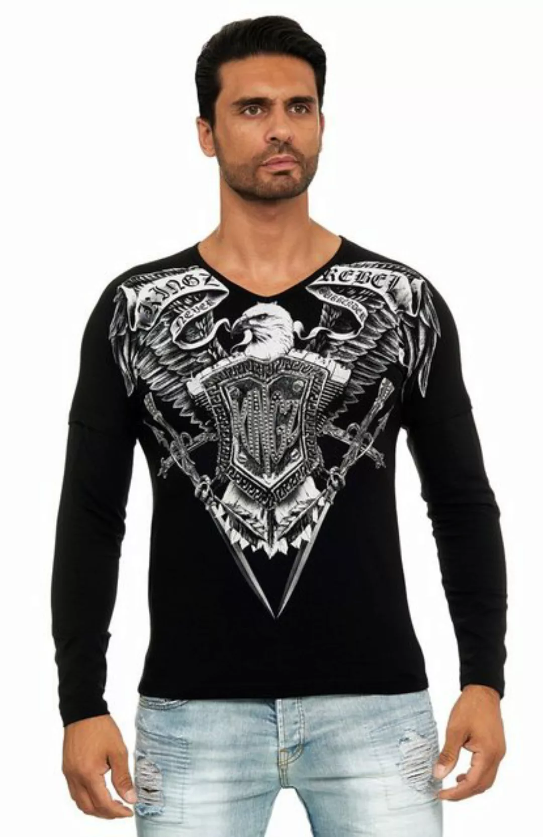 KINGZ Langarmshirt, in Body-Fit mit Adler-Motiv günstig online kaufen