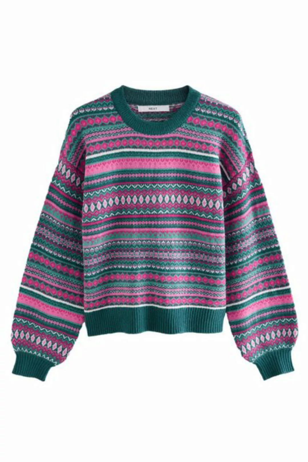 Next Rundhalspullover Gestreifter Fair-Isle-Strickpullover, Kurzgröße (1-tl günstig online kaufen