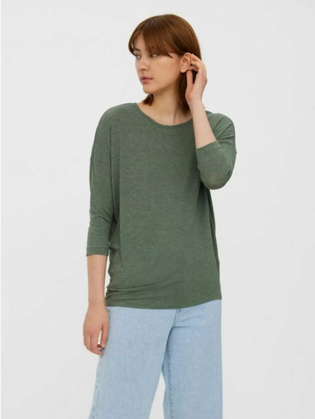 Vero Moda T-Shirt Einfarbiges 3/4 Arm Shirt Rundhals Langarm Top Oberteil V günstig online kaufen