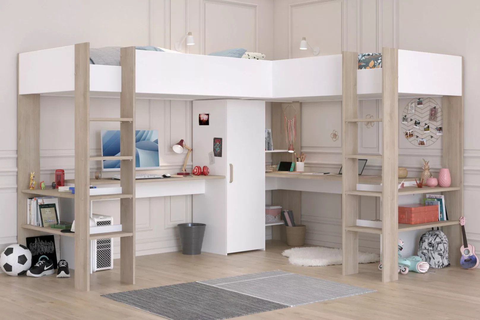 Parisot Hochbett Alex (2x Kinderbett über Eck 90 x 200 cm, mit Schrank und günstig online kaufen