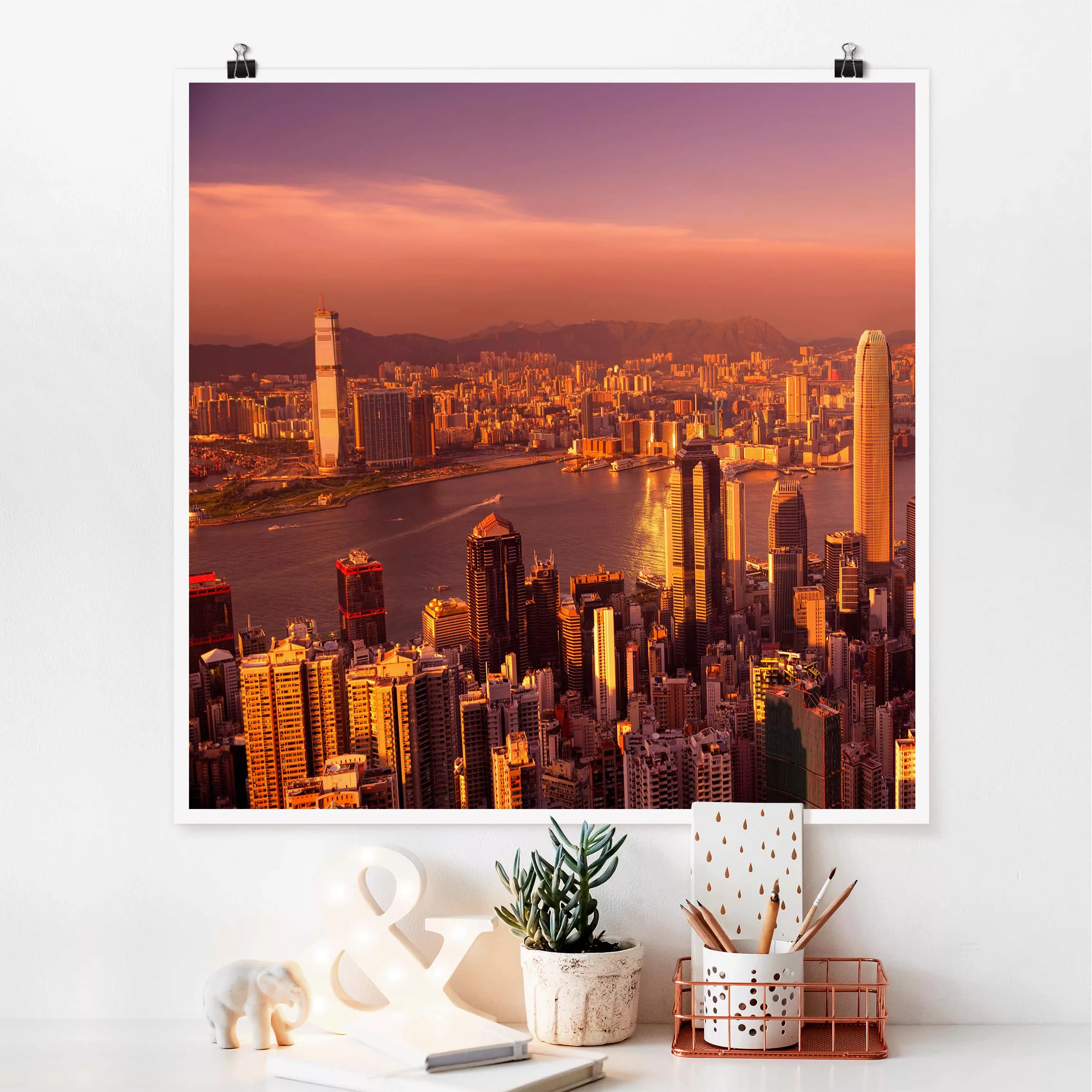 Poster Architektur & Skyline - Quadrat Hongkong Sunset günstig online kaufen