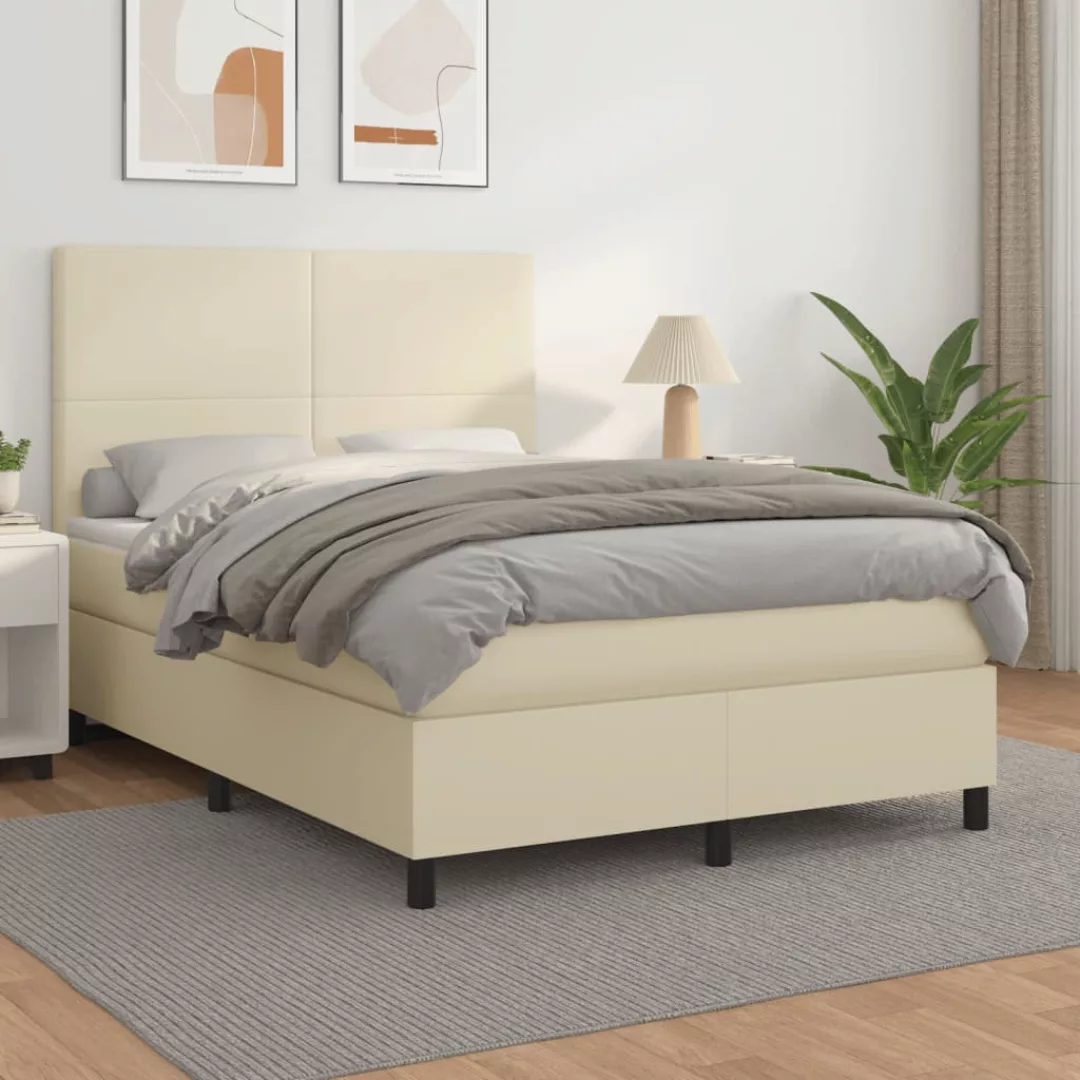 Vidaxl Boxspringbett Mit Matratze Creme 140x200 Cm Kunstleder günstig online kaufen