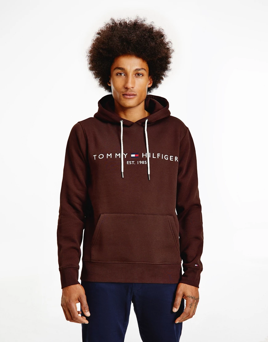 Tommy Hilfiger – Kapuzenpullover mit aufgesticktem Flaggenlogo in Burgunder günstig online kaufen