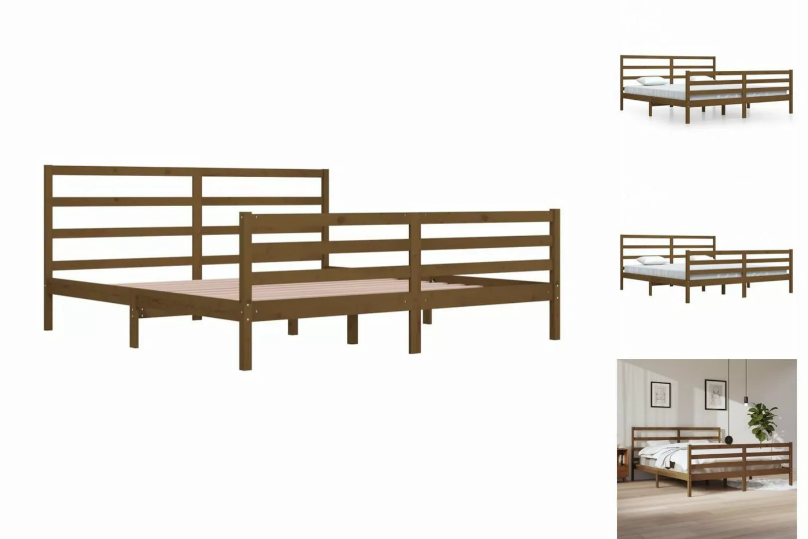 vidaXL Bettgestell Massivholzbett Honigbraun Kiefer 200x200 cm Bett Bettges günstig online kaufen