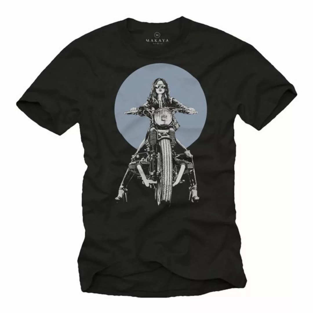 MAKAYA T-Shirt Herren Motorrad Rocker Girl Motiv Bikershirt Coole Männer Be günstig online kaufen