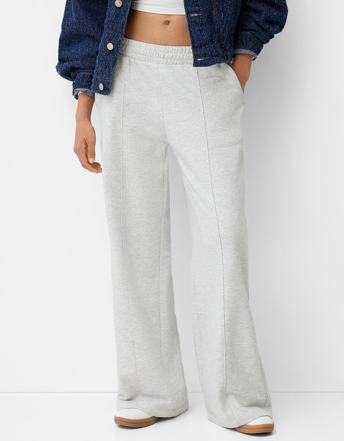 Bershka Wide Leg Hose Aus Plüsch Damen M Grau günstig online kaufen