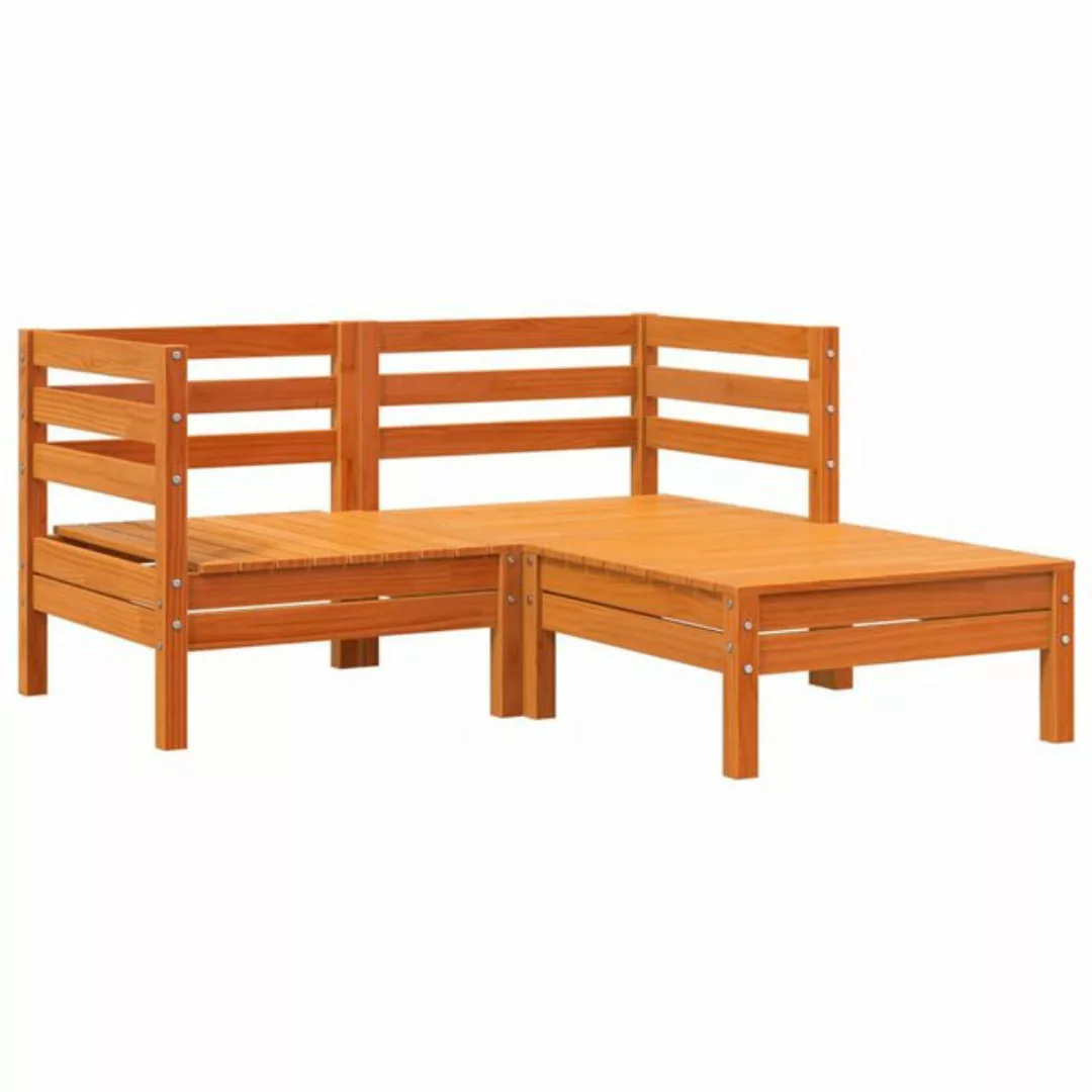 vidaXL Sofa, Gartensofa 2-Sitzer mit Hocker Wachsbraun Massivholz Kiefer günstig online kaufen