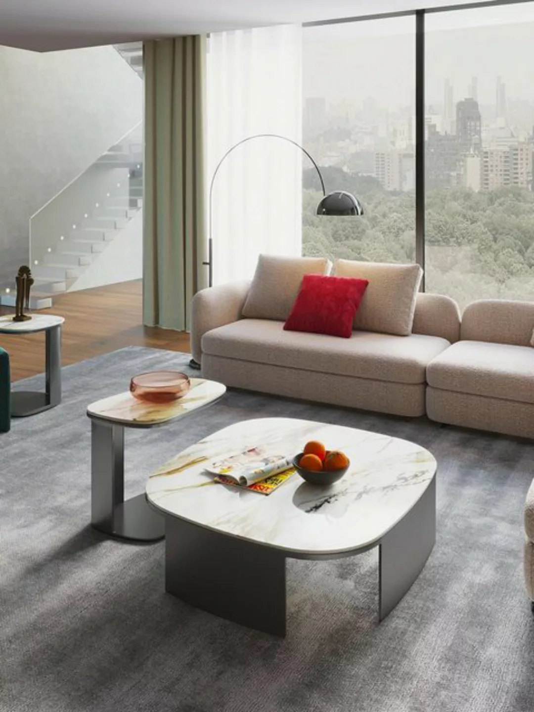 Xlmoebel Sofa Luxuriöser grauer Wohnzimmer-Couchtisch aus Leder und Stein m günstig online kaufen