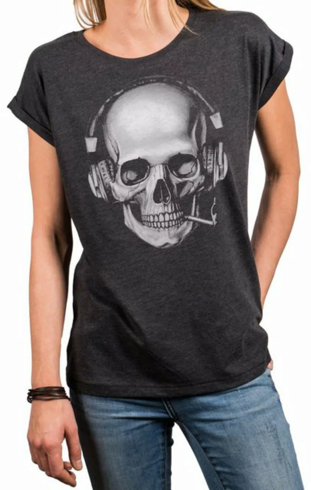 MAKAYA Print-Shirt Damen Cooles T-Shirt mit Totenkopf Design Skull Top - Au günstig online kaufen