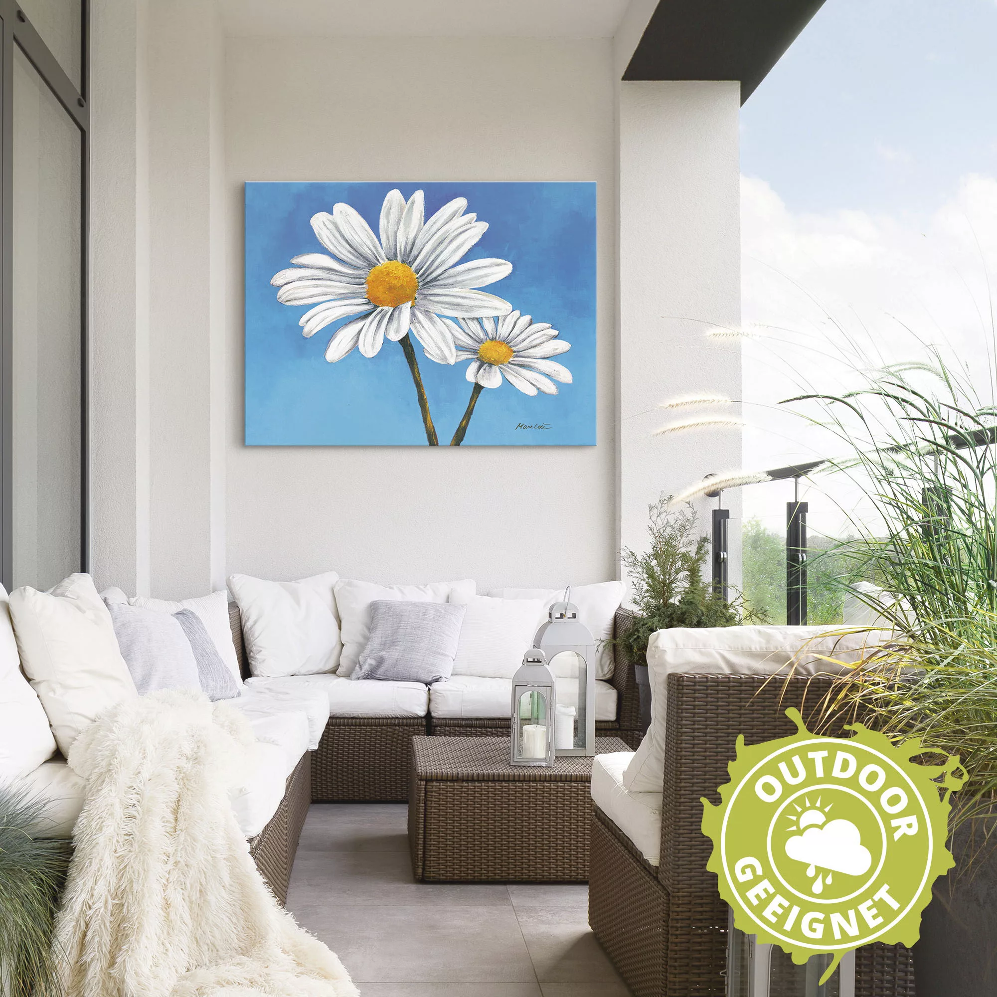 Artland Wandbild "Margeriten auf Blau", Blumen, (1 St.), als Alubild, Outdo günstig online kaufen