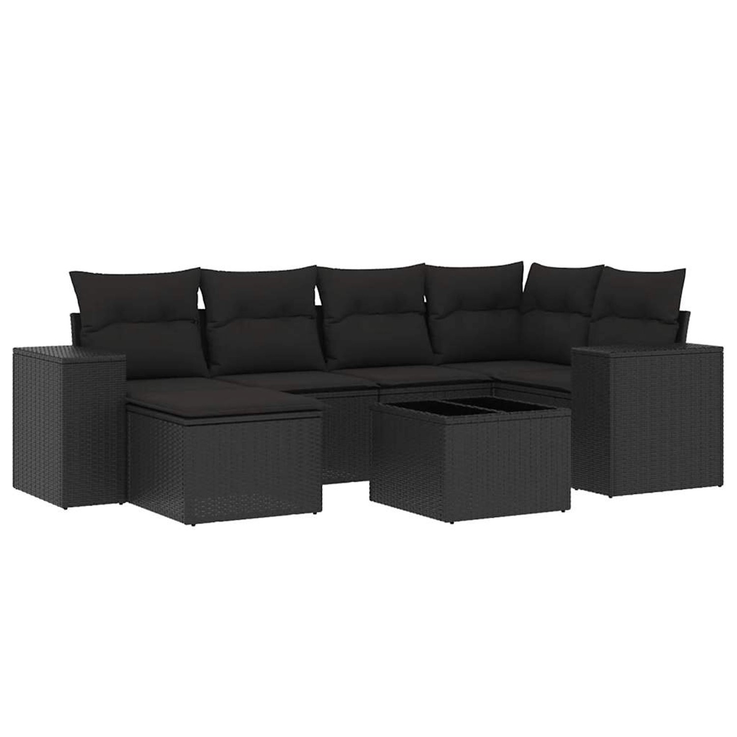 vidaXL 7-Tlg Garten-Sofagarnitur mit Kissen Schwarz Poly Rattan 3222864 günstig online kaufen