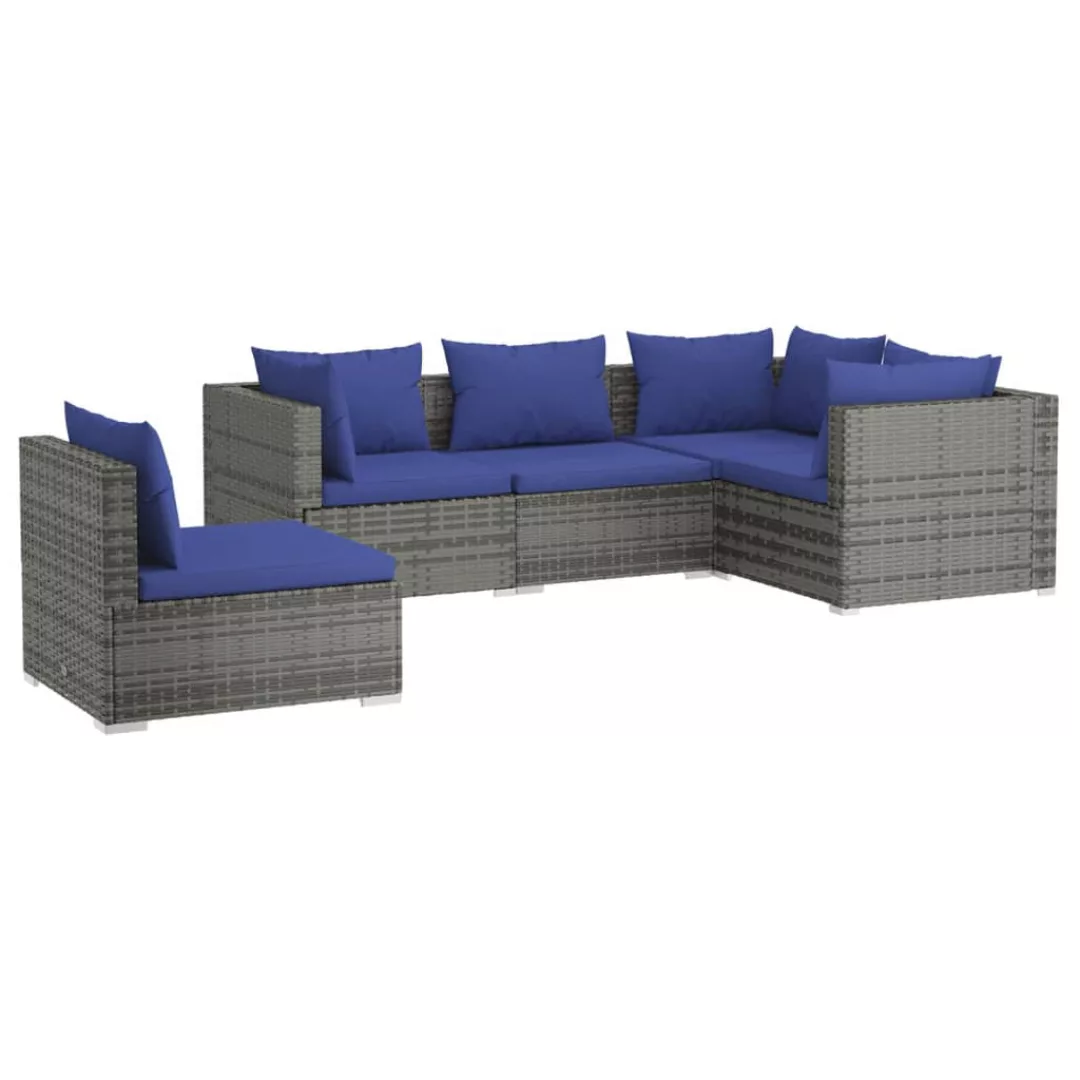 Vidaxl 5-tlg. Garten-lounge-set Mit Kissen Poly Rattan Grau günstig online kaufen