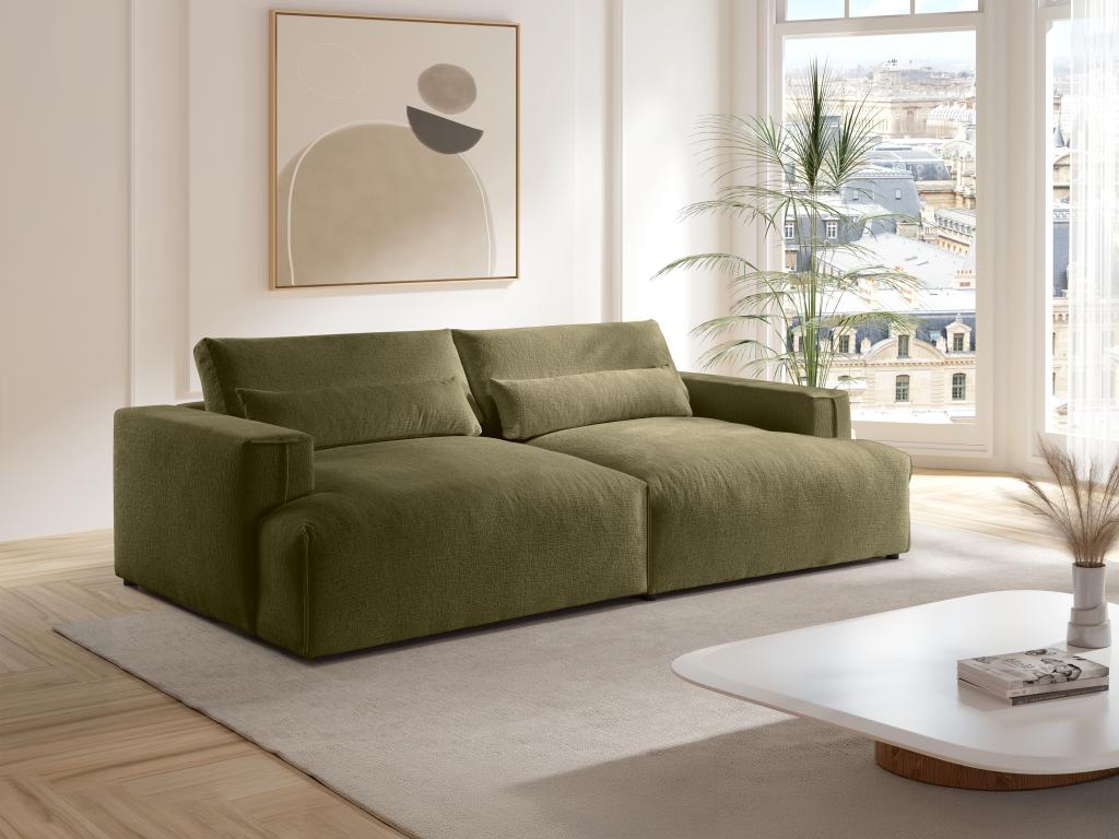 Sofa 4-Sitzer - tiefe Komfortsitzfläche - Chenille-Stoff - Khaki - COLYSA günstig online kaufen