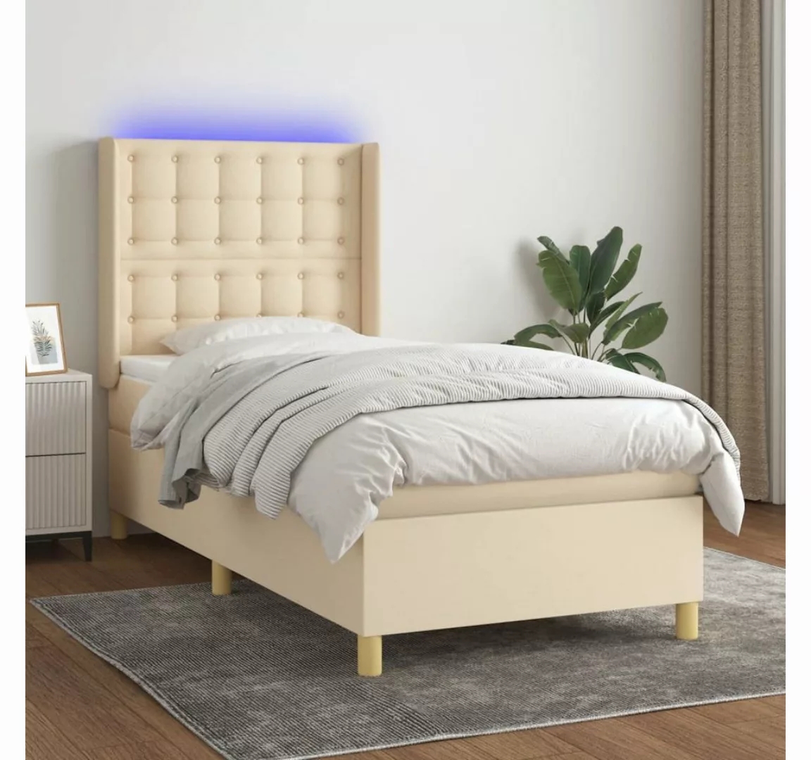 vidaXL Boxspringbett Boxspringbett mit Matratze LED Creme 80x200 cm Stoff B günstig online kaufen