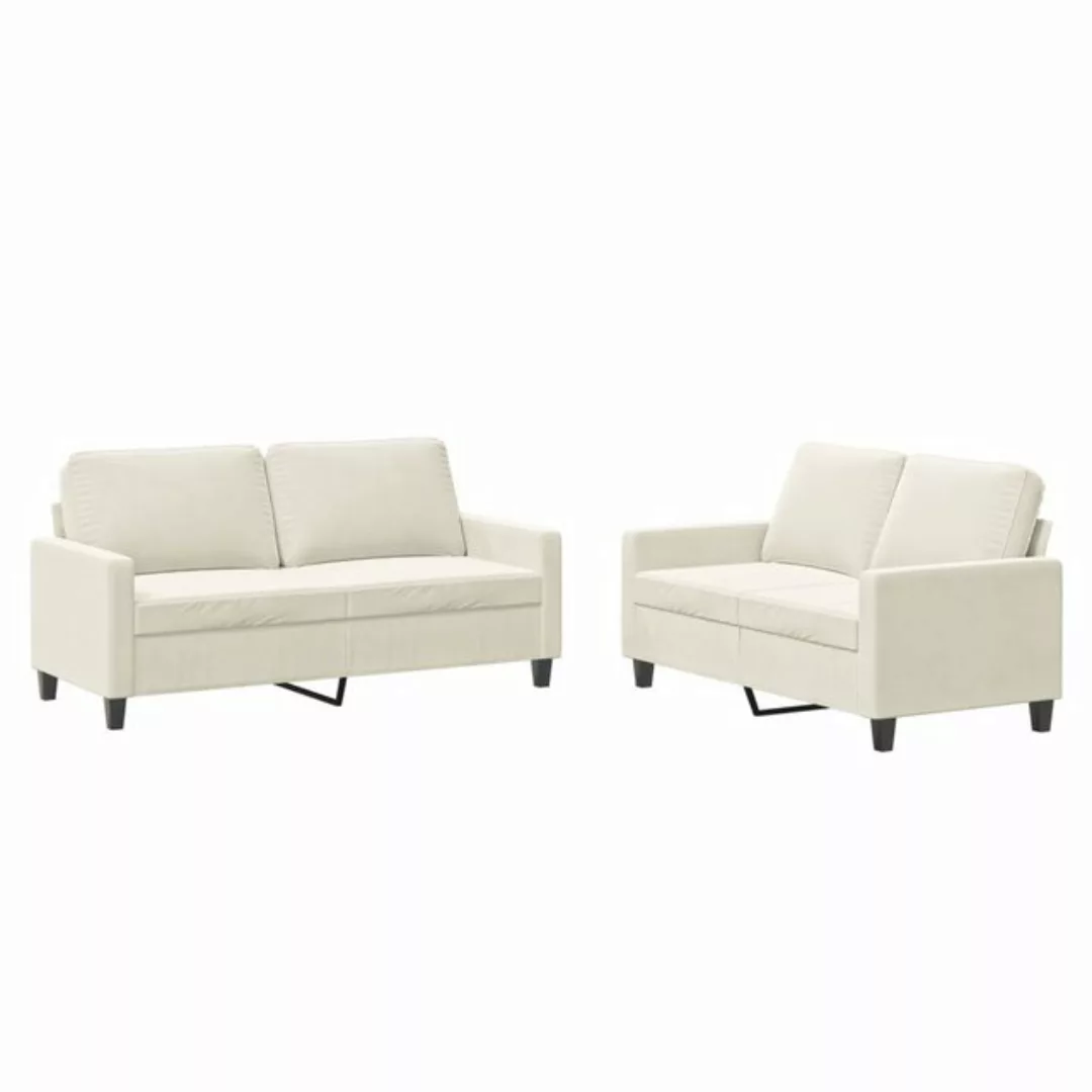 vidaXL Sofa Sofagarnitur Set mit Kissen Samt, 2-tlg., Creme günstig online kaufen