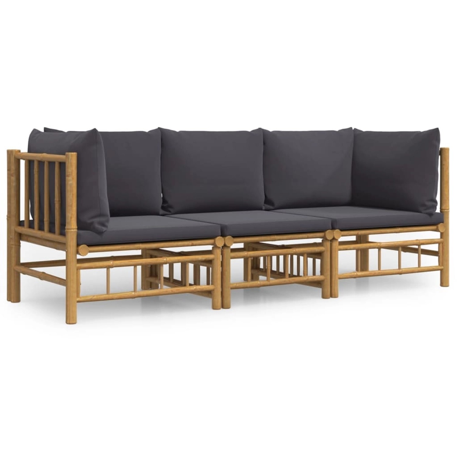 Vidaxl 3-tlg. Garten-lounge-set Mit Dunkelgrauen Kissen Bambus günstig online kaufen