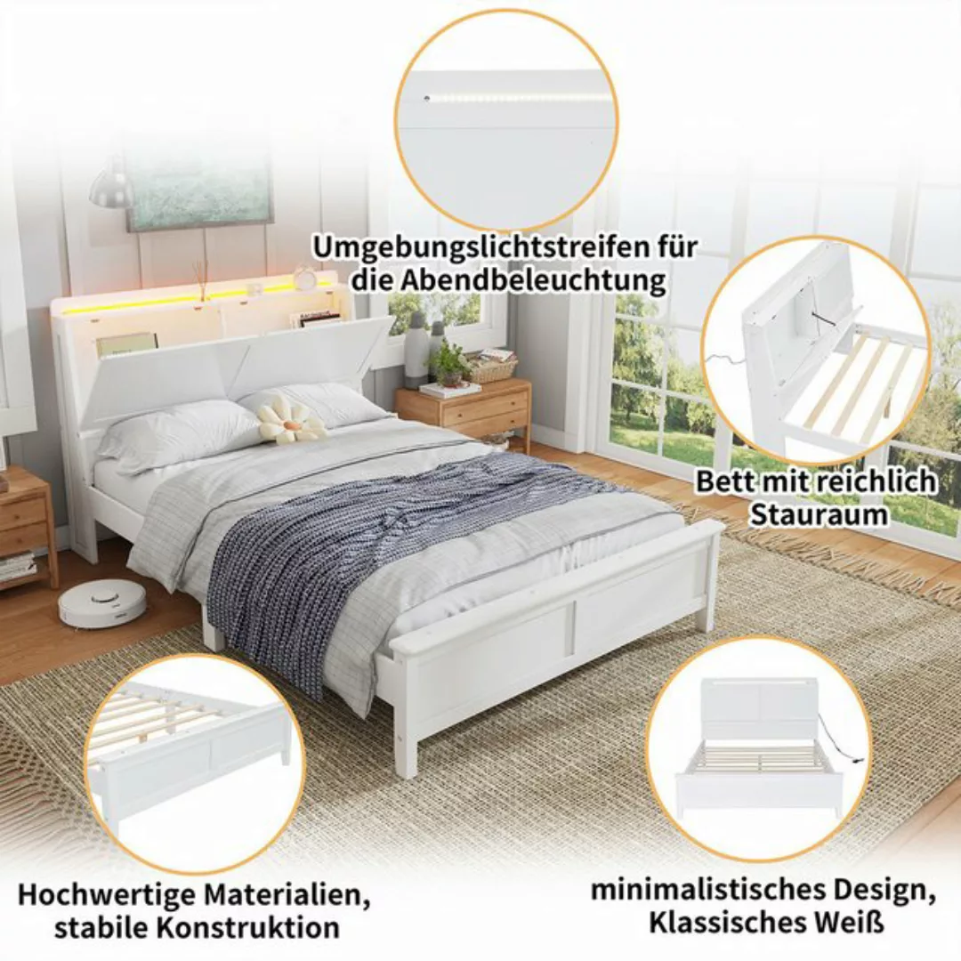 XDeer Bett Doppelbett mit herunterklappbarer Tür Umgebungslichtstreifen, un günstig online kaufen