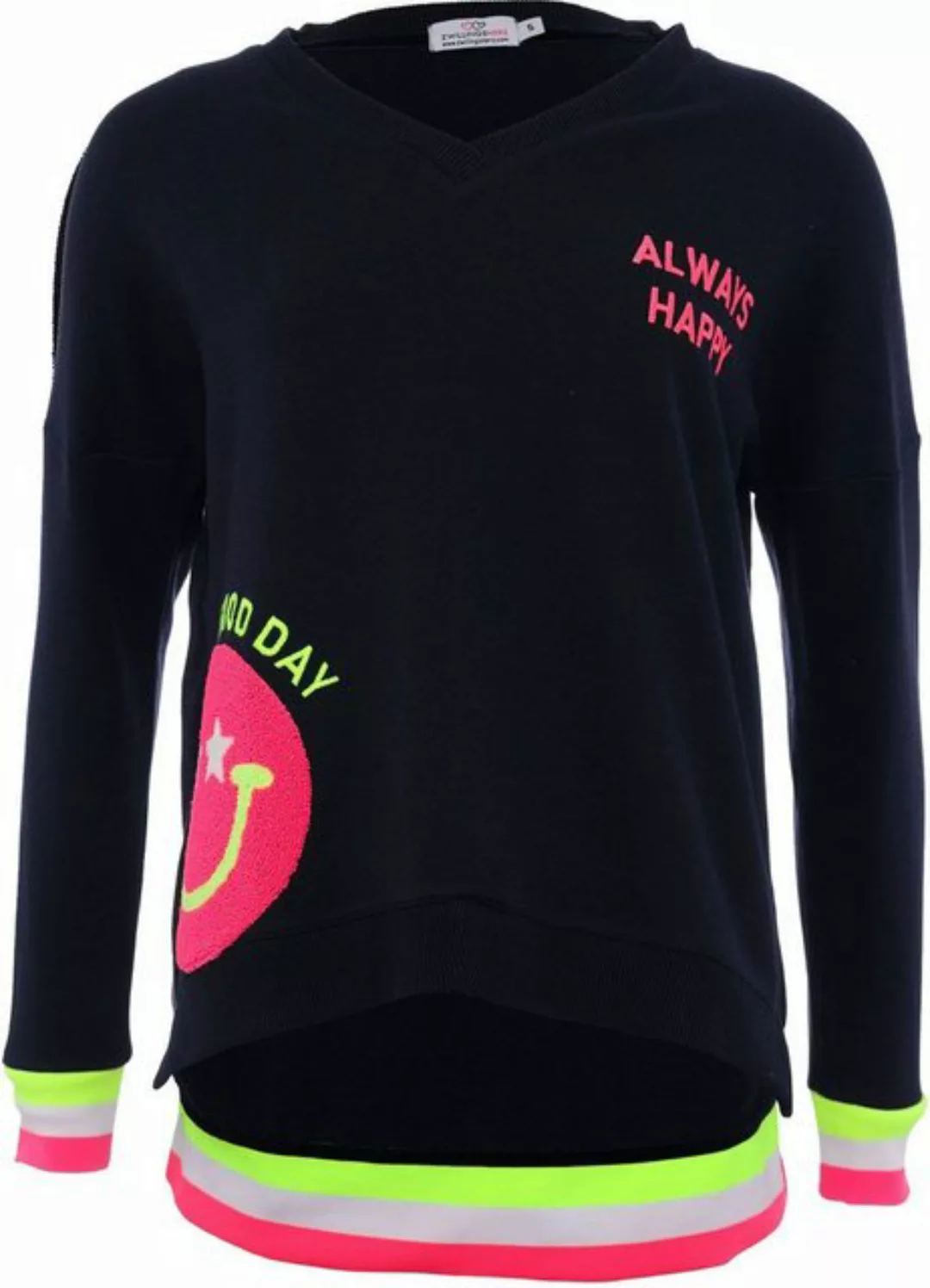 Zwillingsherz Sweatshirt Mit V-Ausschnitt und Smiley-Aufdruck aus Frottee s günstig online kaufen