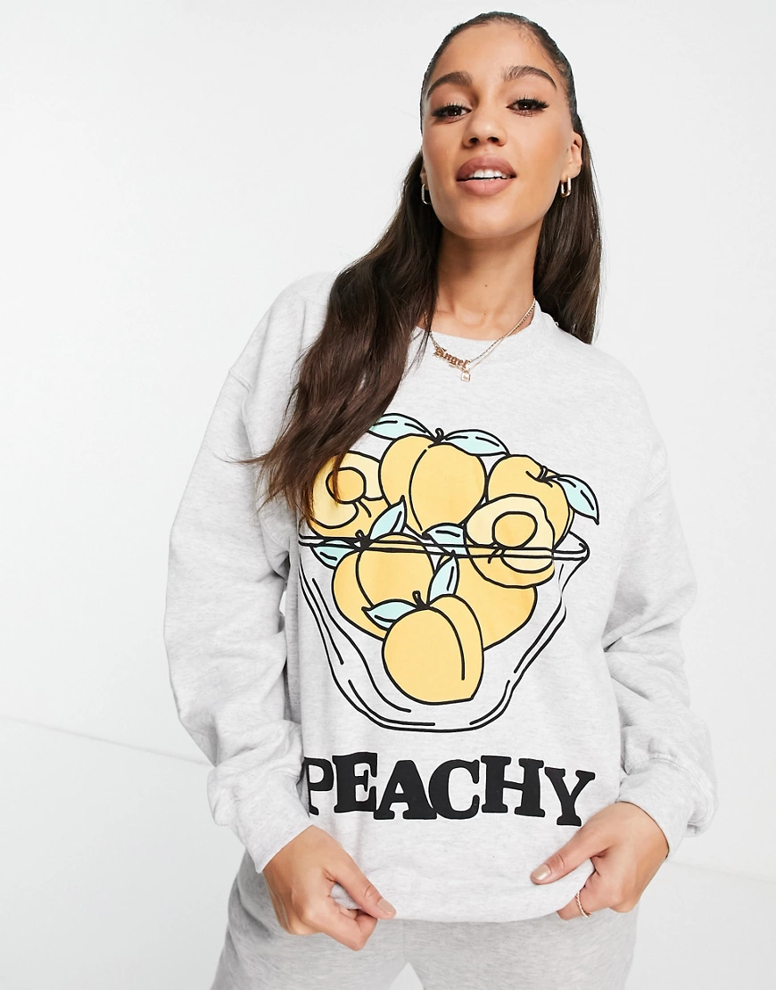 New Love Club – Sweatshirt mit „Peachy“-Grafikprint-Grau günstig online kaufen