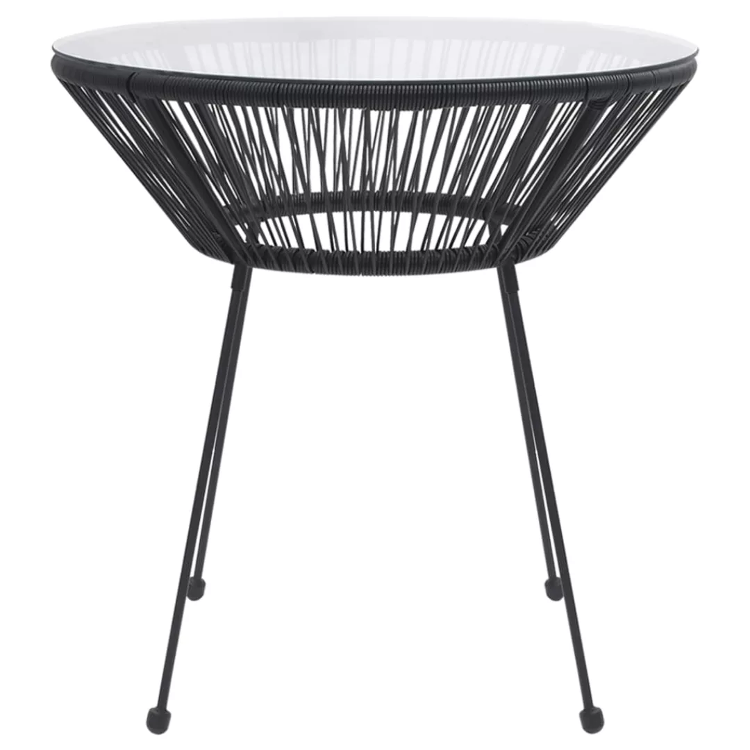 Garten-esstisch Schwarz Ø70x74 Cm Rattan Und Glas günstig online kaufen