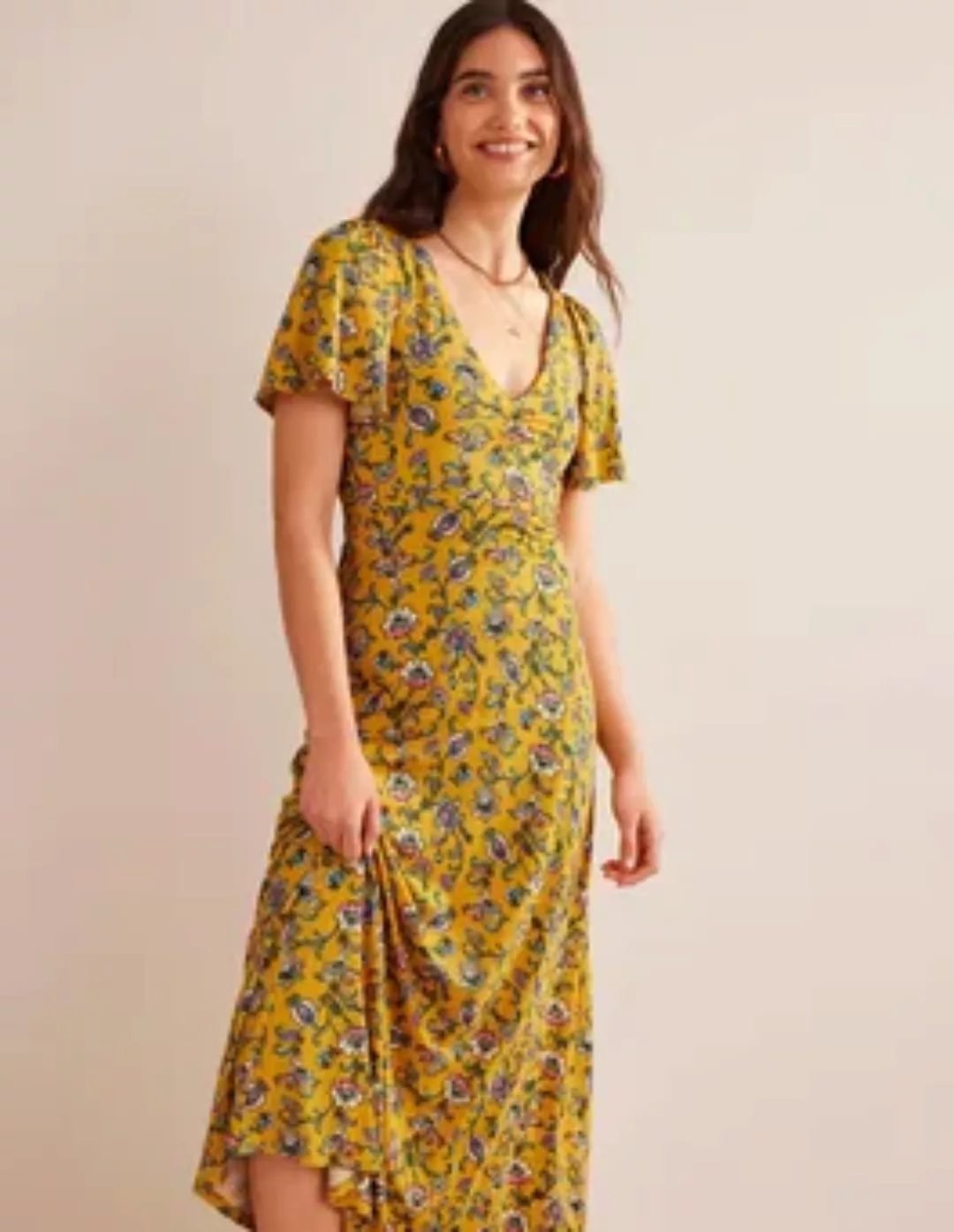 Kleid mit V-Ausschnitt Damen Boden, Senfkorn, Herbstwiese günstig online kaufen
