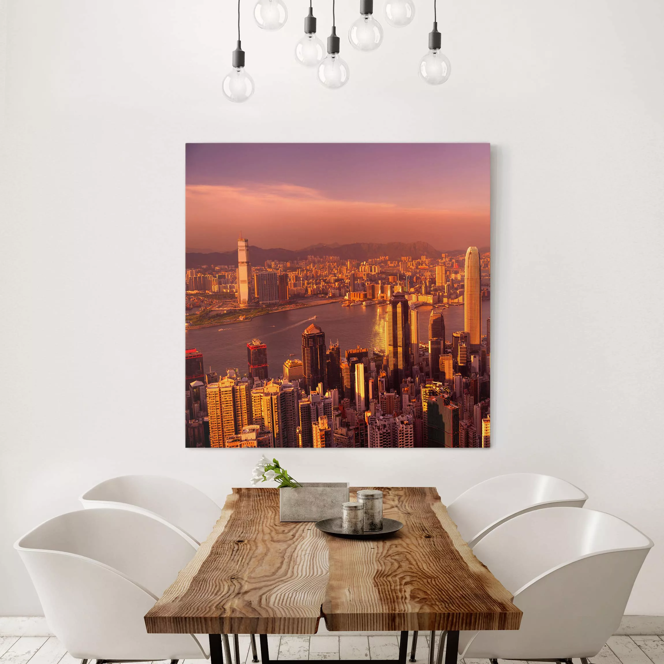 Leinwandbild Architektur & Skyline - Quadrat Hongkong Sunset günstig online kaufen