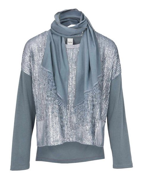 heine Rundhalsshirt Heine Damen Shirt mit Schal, blau-silber günstig online kaufen