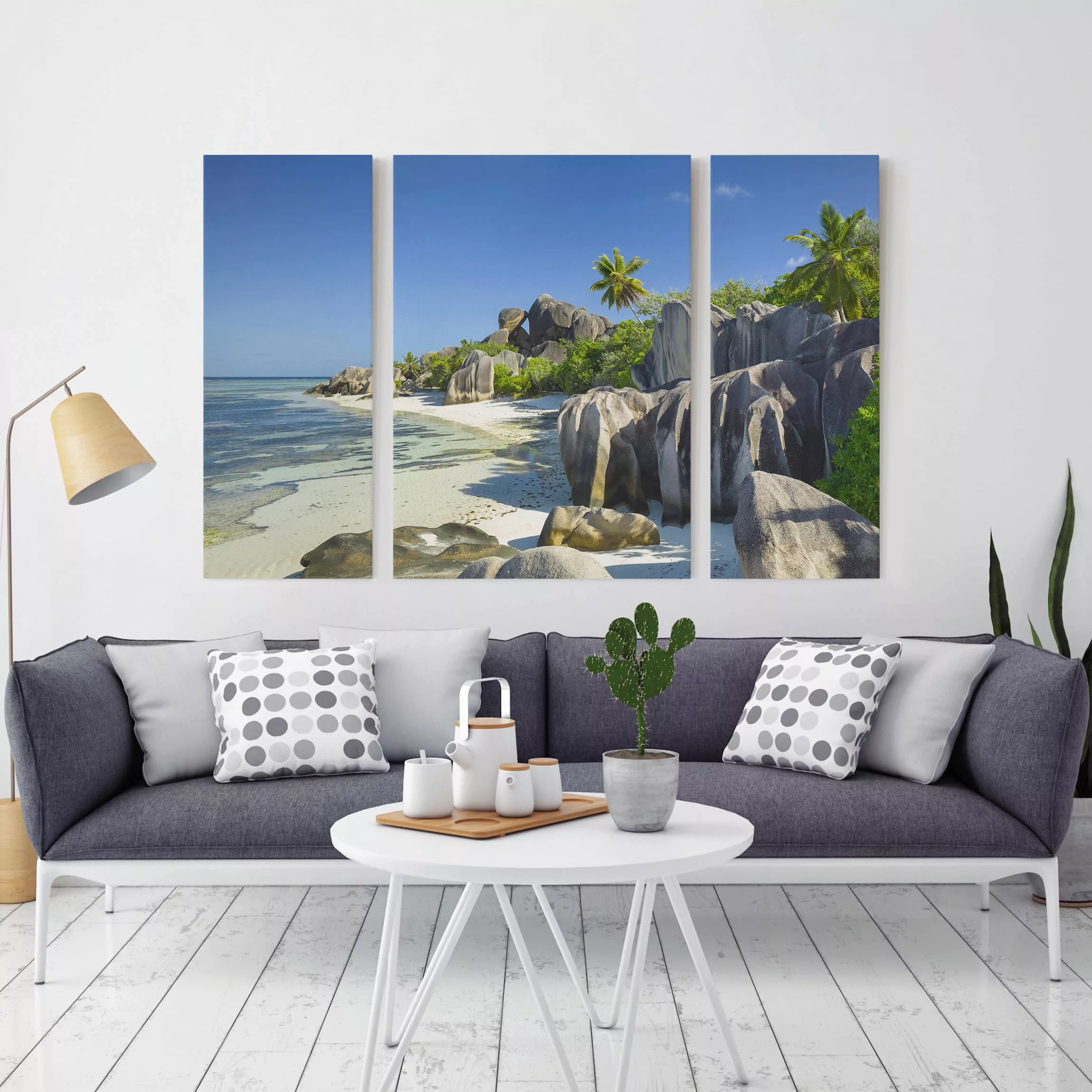3-teiliges Leinwandbild Strand - Querformat Traumstrand Seychellen günstig online kaufen
