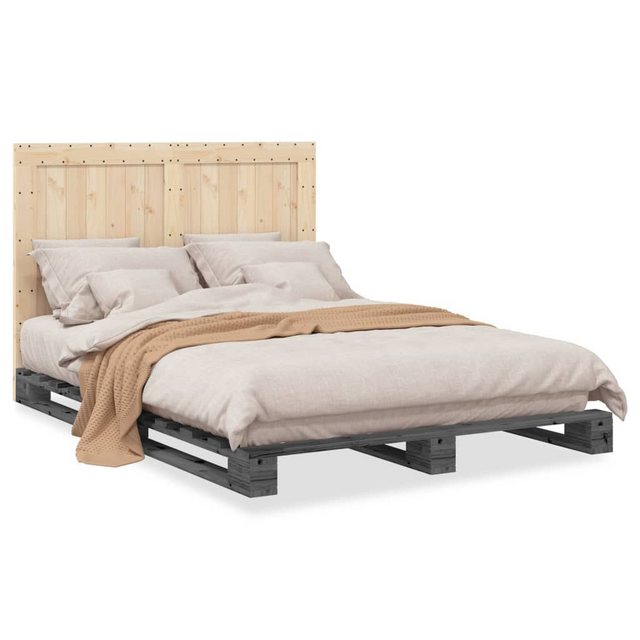 vidaXL Bett Massivholzbett mit Kopfteil Grau 160x200 cm Kiefer günstig online kaufen