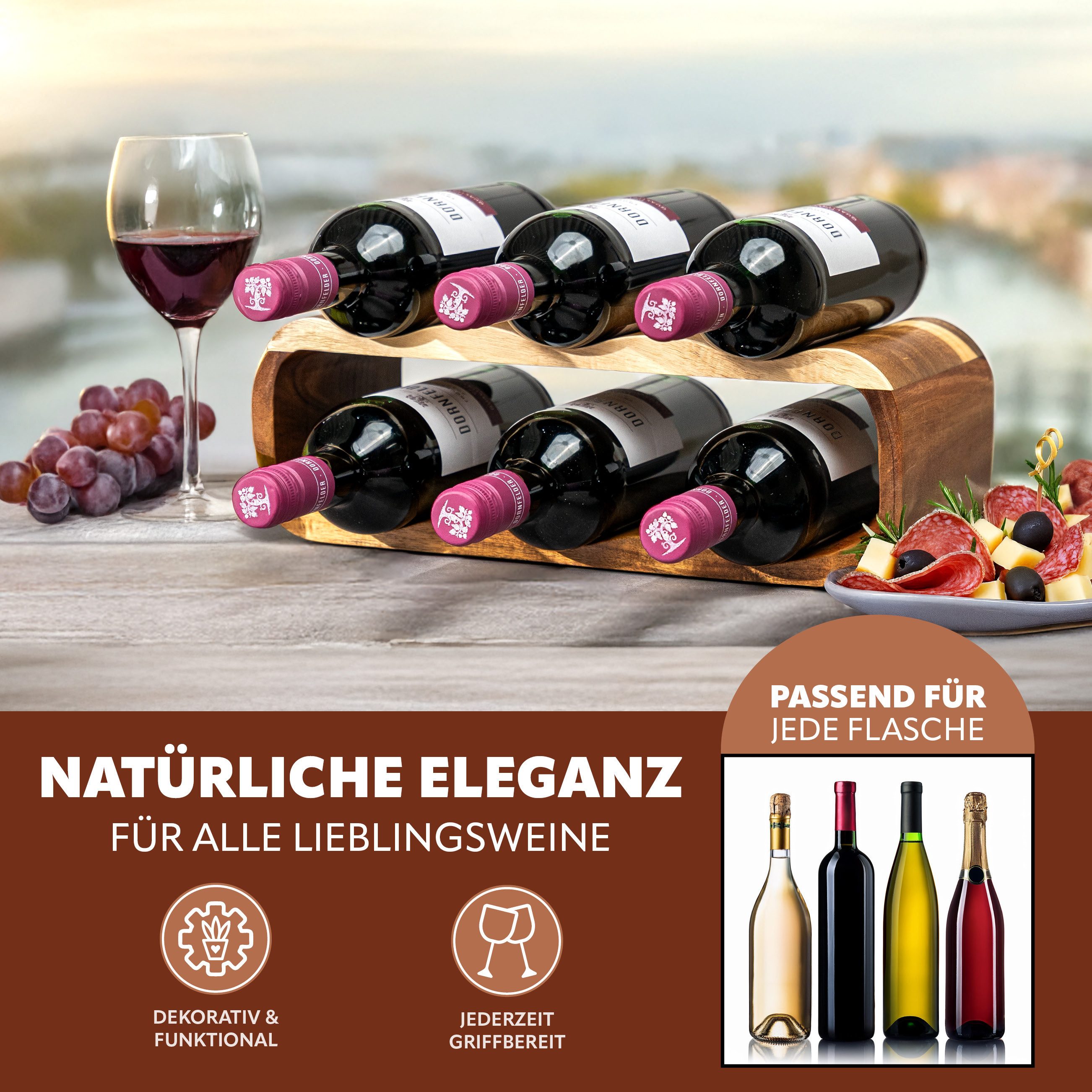 eluno Weinregal für 6 Flaschen, Flaschenregal günstig online kaufen