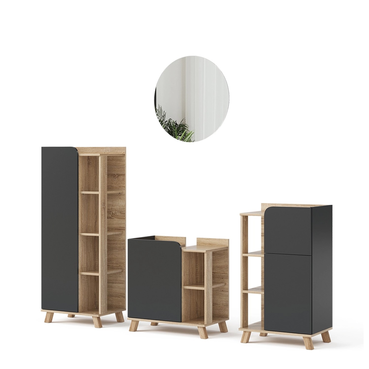 Vicco Badmöbel-Set Karen Sonoma/Anthrazit 4 Teile Opt 3 günstig online kaufen