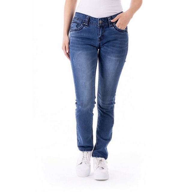 Blue Monkey 5-Pocket-Jeans Laura Slim/bold stitch günstig online kaufen