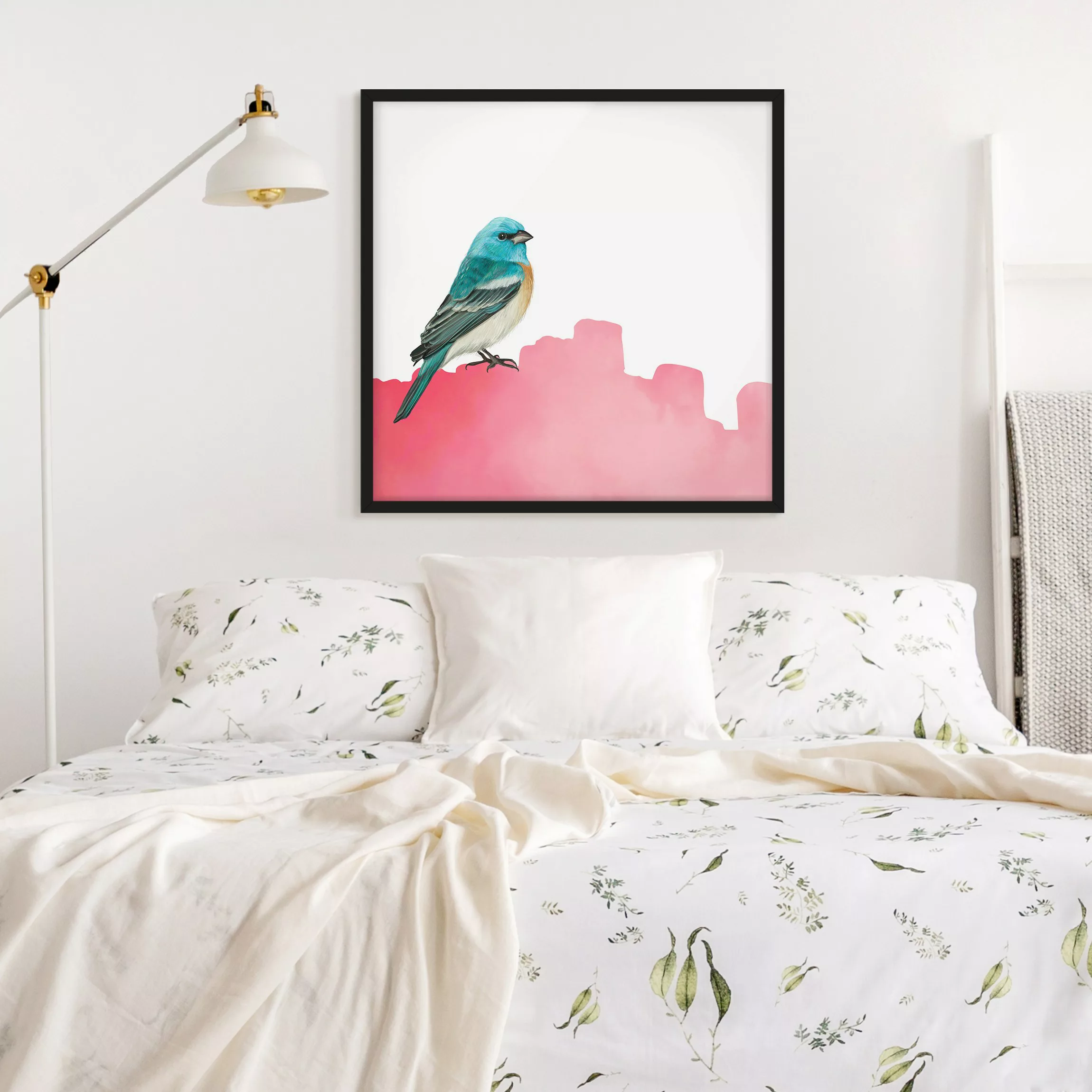 Bild mit Rahmen Vogel auf Pink günstig online kaufen