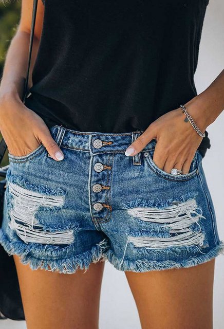 SEGUEN Jeansshorts Raw Edge Denim Shorts weibliche Flut (Reihe von Knöpfen günstig online kaufen