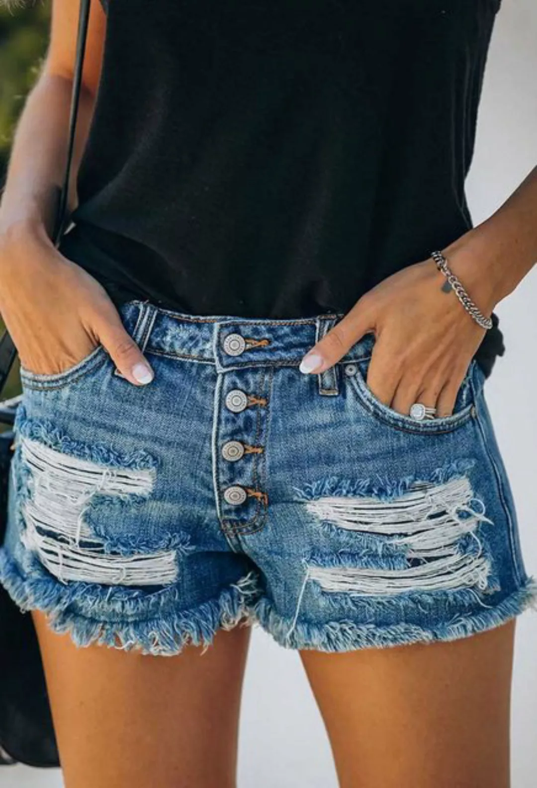 SEGUEN Jeansshorts Raw Edge Denim Shorts weibliche Flut (Reihe von Knöpfen günstig online kaufen
