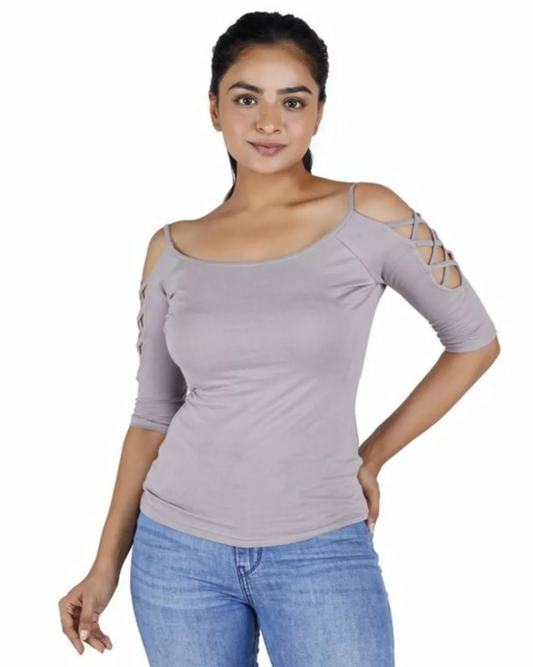 Guru-Shop Longsleeve Goa Shirt, Boho Shirt 1/2 Ärmel - beige alternative Be günstig online kaufen
