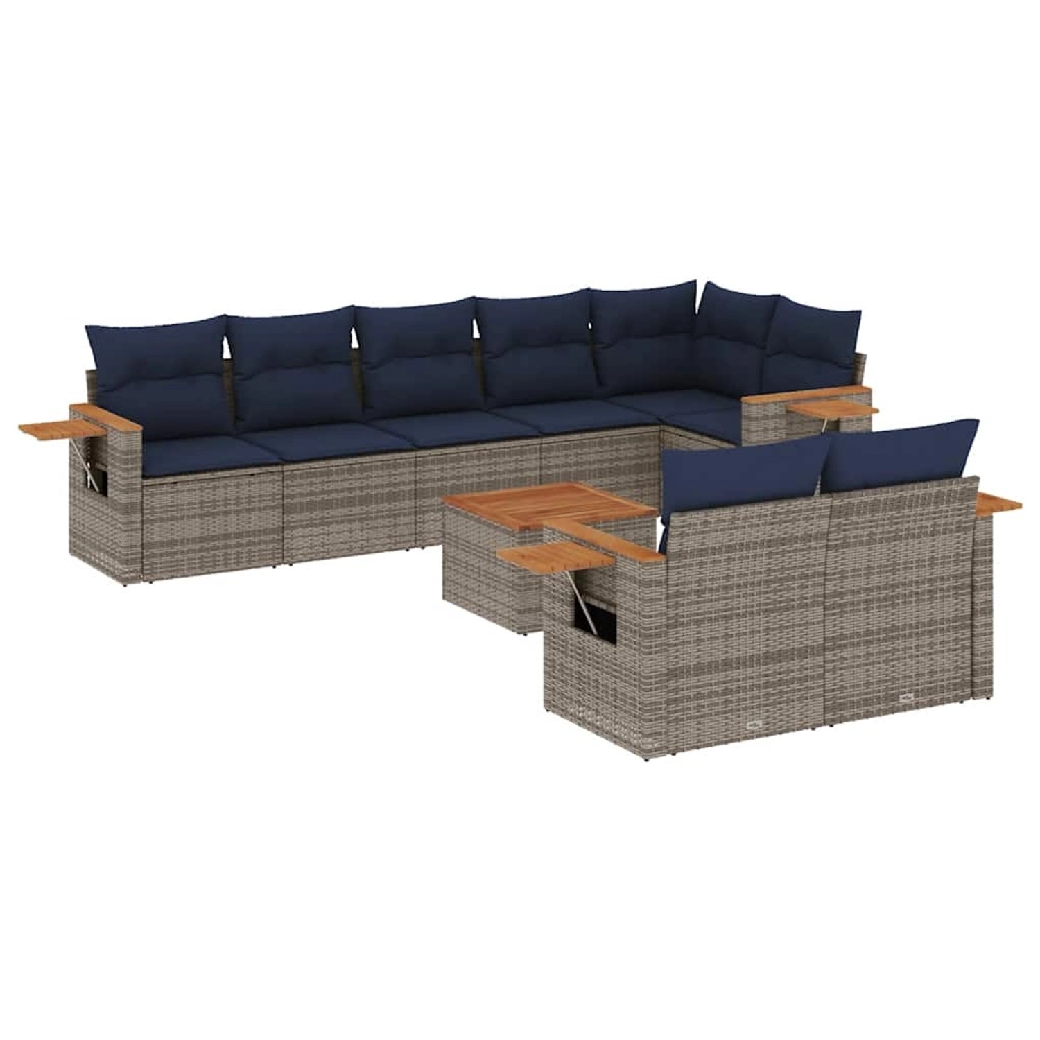 vidaXL 9-Tlg Garten-Sofagarnitur mit Kissen Grau Poly Rattan 3226999 günstig online kaufen