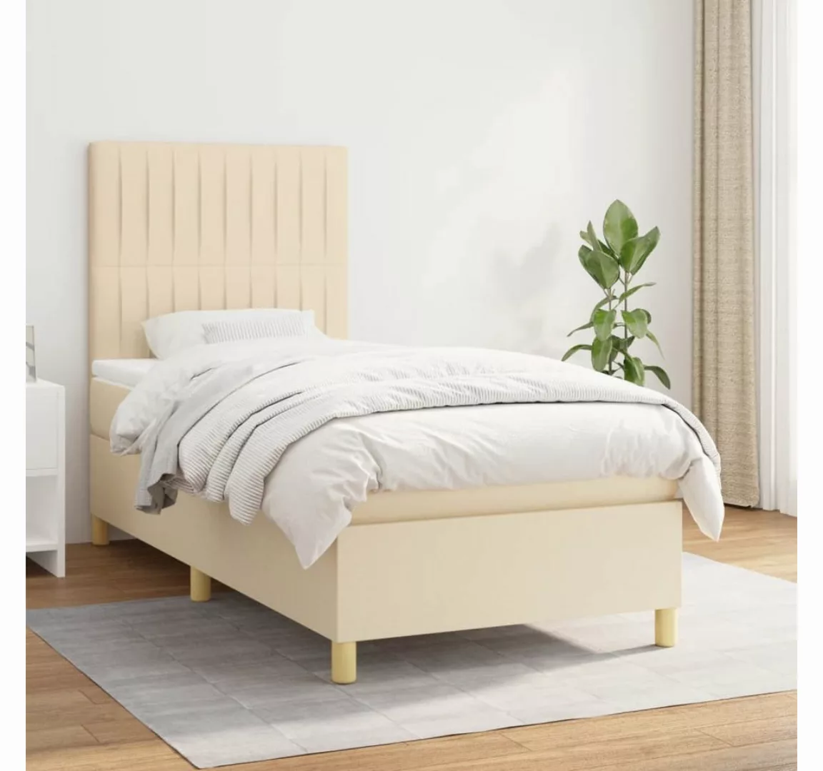 vidaXL Boxspringbett Boxspringbett mit Matratze Creme 100x200 cm Stoff Bett günstig online kaufen